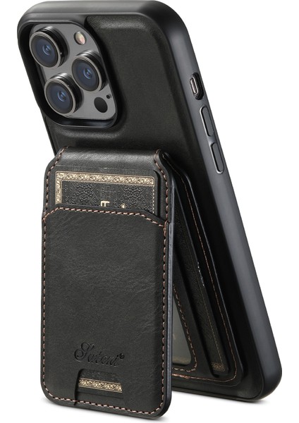 Iphone 13 Pro Case Card Bag Kickstand Telefon Kapağı Magsafe-Black ile Uyumlu (Yurt Dışından)