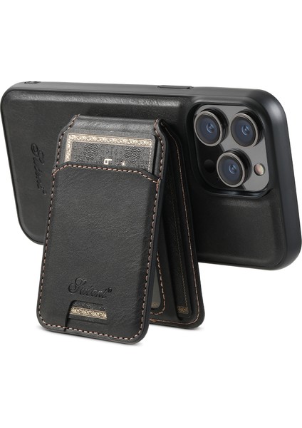 Iphone 13 Pro Case Card Bag Kickstand Telefon Kapağı Magsafe-Black ile Uyumlu (Yurt Dışından)