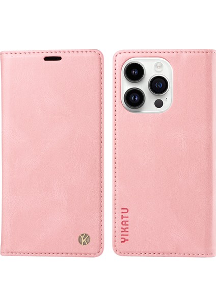 Iphone 15 Pro Max Cilt Touch Pu Deri Kabuk Cüzdan Stand Telefon Kapak Pembe (Yurt Dışından)