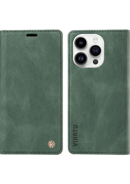 Iphone 15 Pro Max Cilt Touch Pu Deri Kabuk Cüzdan Stand Telefon Kapak Yeşil (Yurt Dışından)