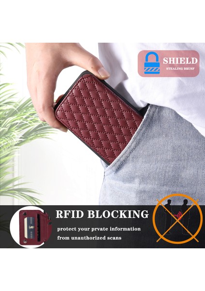 IPhone 11 Rfıd Engelleme Önleyici Pu+Tpu Telefon Kapağı Straps-Wine Red ile Şok Geçirmez Kılıf (Yurt Dışından)