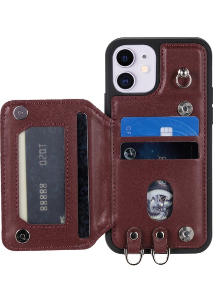 IPhone 11 Rfıd Engelleme Önleyici Pu+Tpu Telefon Kapağı Straps-Wine Red ile Şok Geçirmez Kılıf (Yurt Dışından)