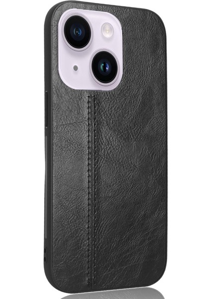 Iphone 15 Plus Telefon Kapağı Dikiş Hattı Pu Deri Kaplı Pc+Tpu Şok Geçirmez Kasa-Siyah (Yurt Dışından)