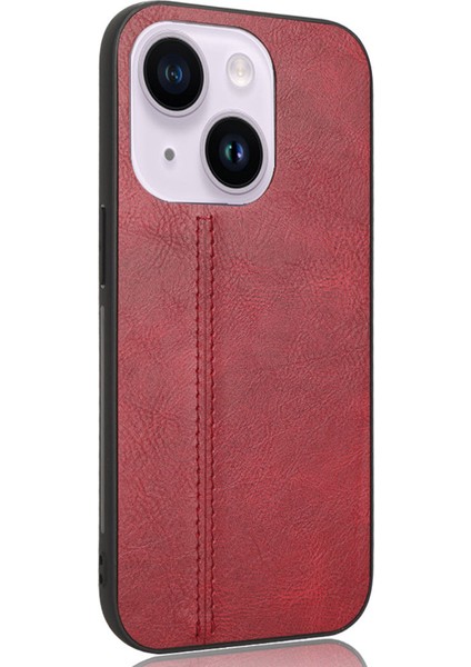 Iphone 15 Plus Telefon Kapağı Dikiş Hattı Pu Deri Kaplı Pc+Tpu Şok Geçirmez Kasa-Kırmızı (Yurt Dışından)