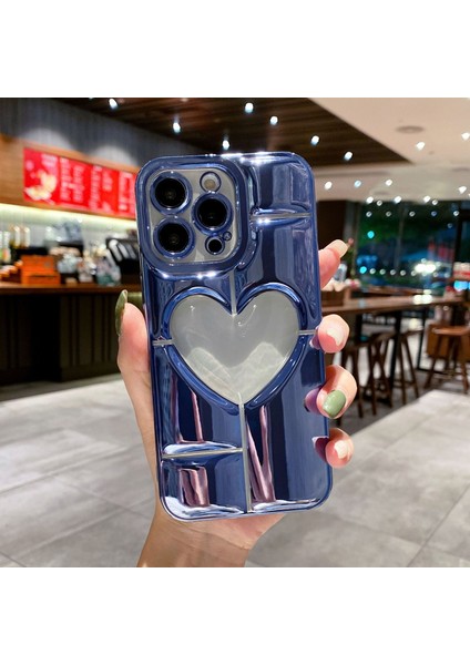 Iphone 15 Pro Tpu Kasası 3D Etkili Kalp Şekil Elektrolama Kapak Blue (Yurt Dışından)