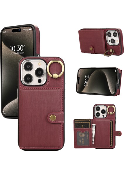 Iphone 15 Pro Max Tasarısı Pu Deri+Tpu Cep Telefonu Cüzdan Kapak Kırmızısı (Yurt Dışından)