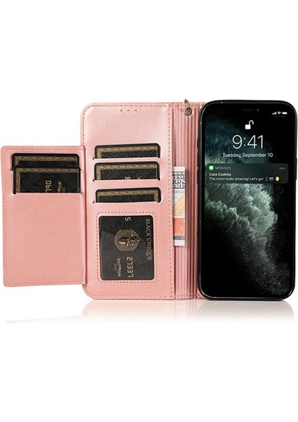 Iphone 15 Pro Max 5 Kart Yuvaları Için Telefon Deri Kılıf Buzağı Dokusu Fermuar Cüzdan Stand Telefon Kapak Pembe (Yurt Dışından) fiyatları