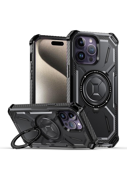 Iphone 15 Pro Max Magnetic Case Kickstand Pc+Tpu Telefon Kapak Black (Yurt Dışından)