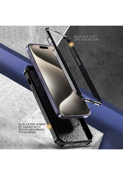 Iphone 15 Pro Max Magnetic Case Kickstand Pc+Tpu Telefon Kapak Black (Yurt Dışından)