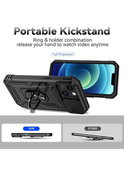 Iphone 15 Plus Için Slayt Kamera Koruyucu Kabuğu Plus Telefon Kılıf Metal Yüzük Kickstand Pc+Tpu Cover-Black (Yurt Dışından) fiyatları
