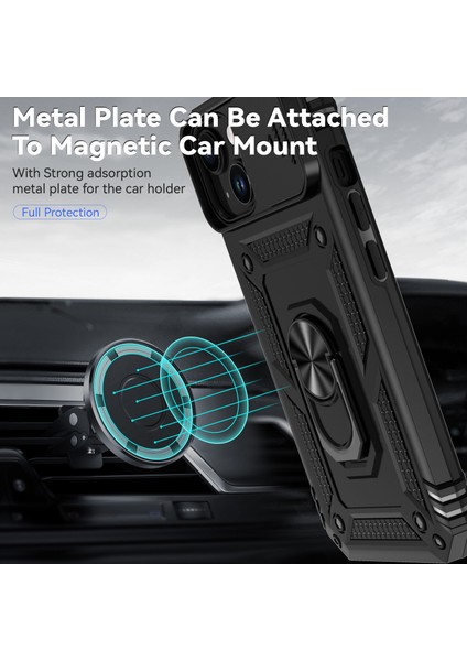 Iphone 15 Plus Için Slayt Kamera Koruyucu Kabuğu Plus Telefon Kılıf Metal Yüzük Kickstand Pc+Tpu Cover-Black (Yurt Dışından) modelleri