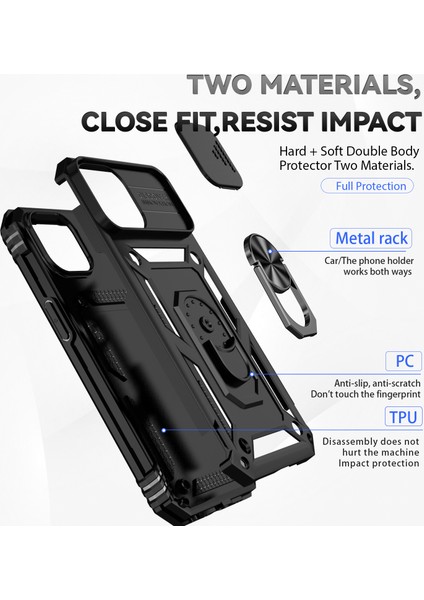 Iphone 15 Plus Için Slayt Kamera Koruyucu Kabuğu Plus Telefon Kılıf Metal Yüzük Kickstand Pc+Tpu Cover-Black (Yurt Dışından) fırsatları