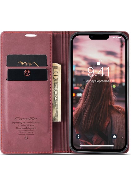 Iphone 15 Pro Deri Cüzdanı Için Telefon Kılıfı Katlama Stand Standı Karaklama Karşı Kırmızısı (Yurt Dışından) fiyatları