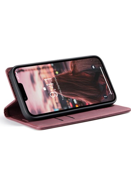 Iphone 15 Pro Deri Cüzdanı Için Telefon Kılıfı Katlama Stand Standı Karaklama Karşı Kırmızısı (Yurt Dışından) modelleri
