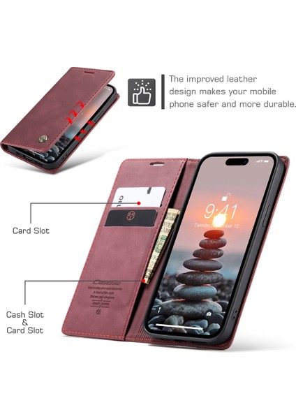 Iphone 15 Pro Deri Cüzdanı Için Telefon Kılıfı Katlama Stand Standı Karaklama Karşı Kırmızısı (Yurt Dışından) indirimleri