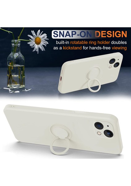 Iphone 15 Yüzük Kickstand Telefon Kasası Için Sıvı Silikon Şok Geçirmez Kapak El Kayışı-Beyaz (Yurt Dışından) fiyatları