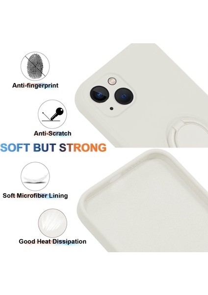 Iphone 15 Yüzük Kickstand Telefon Kasası Için Sıvı Silikon Şok Geçirmez Kapak El Kayışı-Beyaz (Yurt Dışından) modelleri