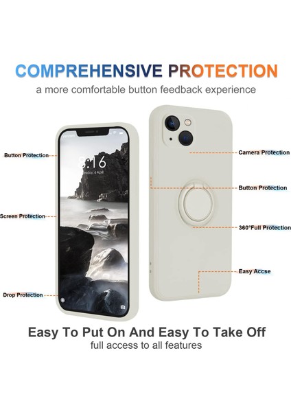 Iphone 15 Yüzük Kickstand Telefon Kasası Için Sıvı Silikon Şok Geçirmez Kapak El Kayışı-Beyaz (Yurt Dışından) fırsatları