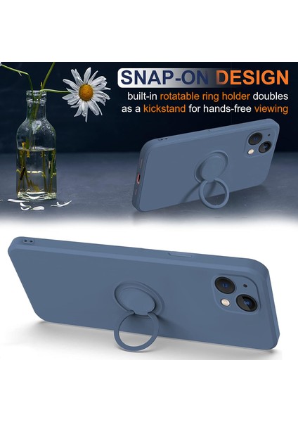 Iphone 15 Halka Kickstand Telefon Kasası Sıvı Silikon Şok Geçirmez Kapak El Kayış-Orta Gece Mavi (Yurt Dışından) fiyatları