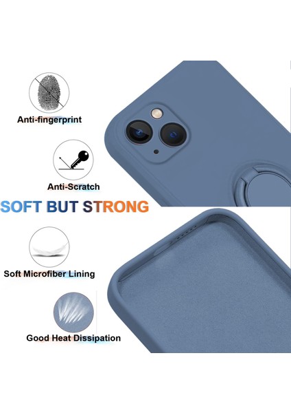 Iphone 15 Halka Kickstand Telefon Kasası Sıvı Silikon Şok Geçirmez Kapak El Kayış-Orta Gece Mavi (Yurt Dışından) modelleri