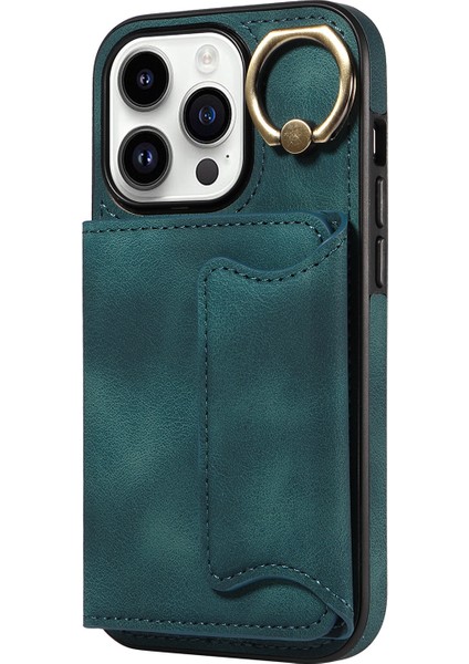 Iphone 15 Pl Pu Deri+Tpu Kapak Cilt Touch Hissed Hisset Telefon Kılıfı Tutucu Kickstand Telefon Kabuk-Yeşil (Yurt Dışından)