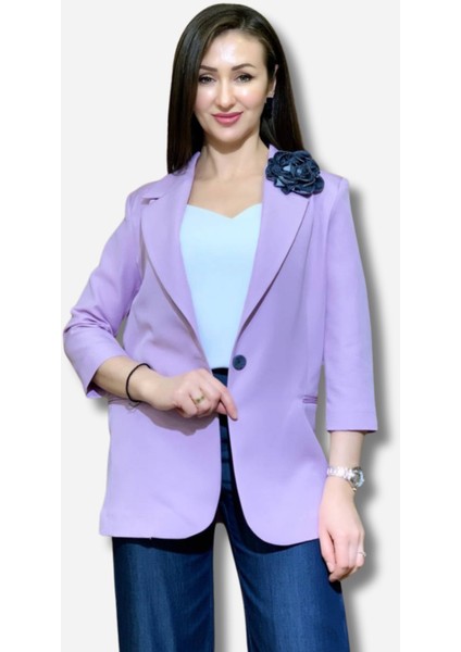 Favori Tekstil Gül Aksesuarlı Tasarım Blazer Ceket