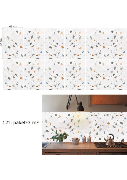 Kendinden Yapışkanlı Terrazzo Desenli Pvc Panel 41X62 cm (12 Adet) 3 M²