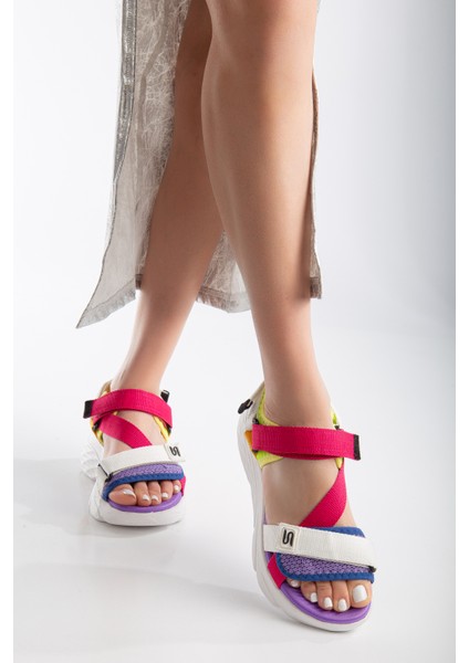 Kadın Dolgu Topuk Cırtlı Günlük Spor Sandalet SS001-0178 Fusya Beyaz fiyatları