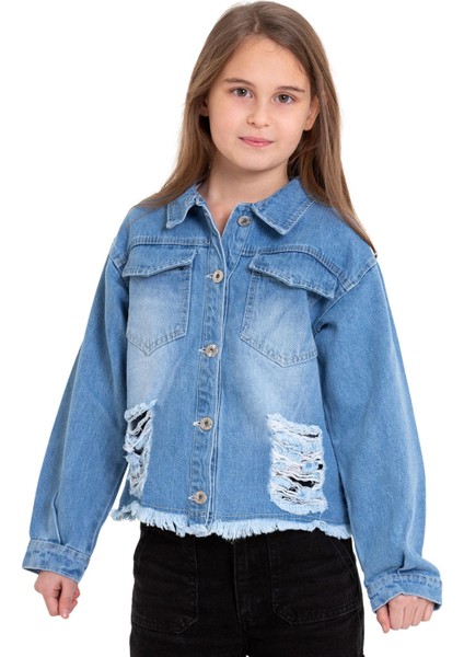 Gomlek Yaka Uzun Kol Sırt Kısmı Kelebek Nakıslı Mavi Renk Kız Çocuk Jean Ceket fiyatları