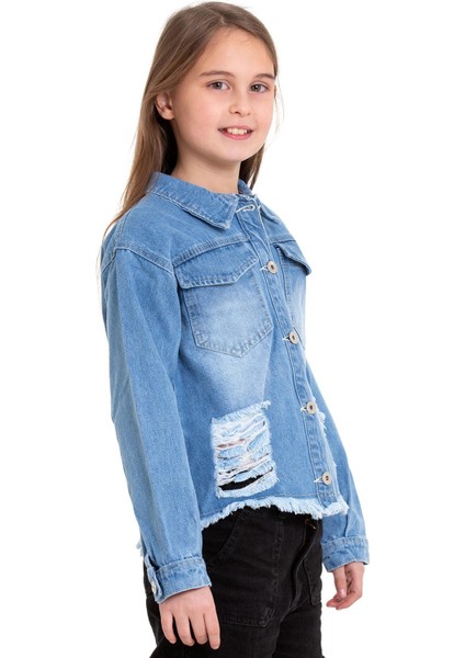 Gomlek Yaka Uzun Kol Sırt Kısmı Kelebek Nakıslı Mavi Renk Kız Çocuk Jean Ceket fırsatları