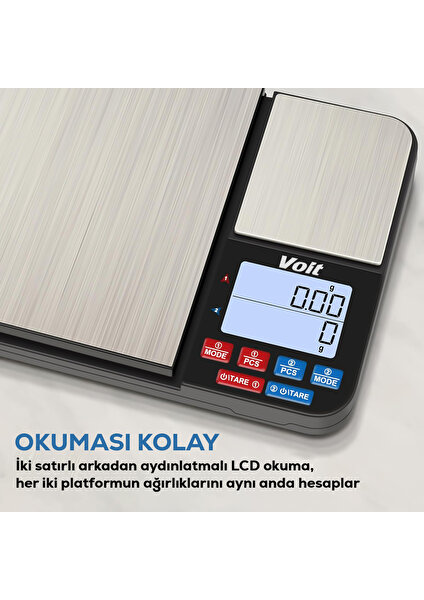 SC21 Hassas Mutfak Terazisi-Lcd Ekranlı Dijital Tartı-Paslanmaz Çelik Mutfak Ölçüm Tartısı 10KG/0,5KG & 1G/0,01G