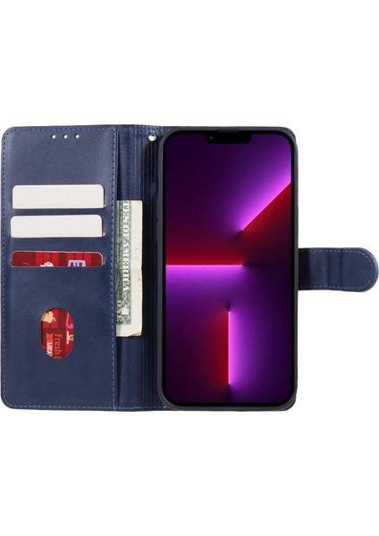 Pu Deri Cüzdan Kılıfı iPhone15 Pro Max Imum Buzağı Dokusu Anti-Drop Standı Telefon Kapak Mavisi (Yurt Dışından)