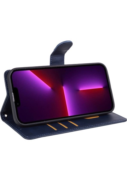 Pu Deri Cüzdan Kılıfı iPhone15 Pro Max Imum Buzağı Dokusu Anti-Drop Standı Telefon Kapak Mavisi (Yurt Dışından)