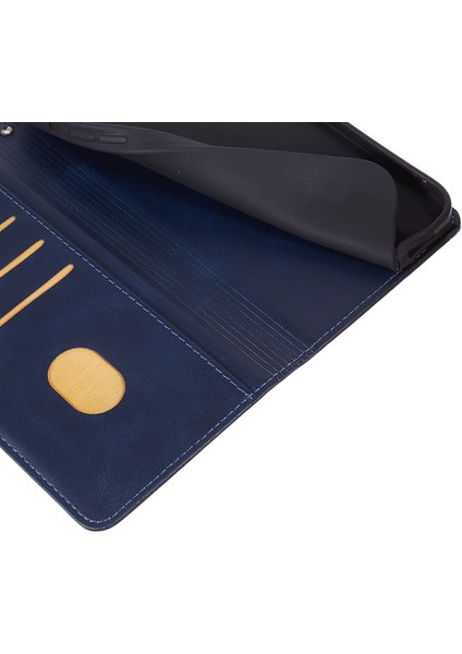 Pu Deri Cüzdan Kılıfı iPhone15 Pro Max Imum Buzağı Dokusu Anti-Drop Standı Telefon Kapak Mavisi (Yurt Dışından)