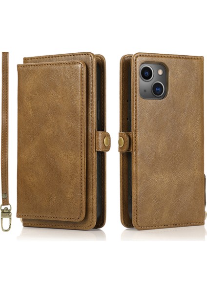 iPhone15 Plus Cep Telefonu Kılıfı Çıkarılabilir 2'si 1'ör Cüzdan Deri Kapağı Strap-Brown (Yurt Dışından)