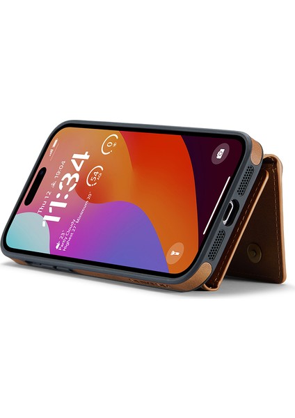 iPhone14 Pro Case Pu+Pc+Tpu Çıkarılabilir 2-1 Arada Cüzdan Telefon Kapak-Kahverengi (Yurt Dışından)