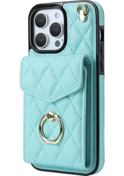 iPhone15 Pro Max Rfıd Için Şok Geçirmez Kılıf Çok Kart Yuvaları Halk Kickstand Pu Deri+Tpu Telefon Kapağı Yeşil (Yurt Dışından)