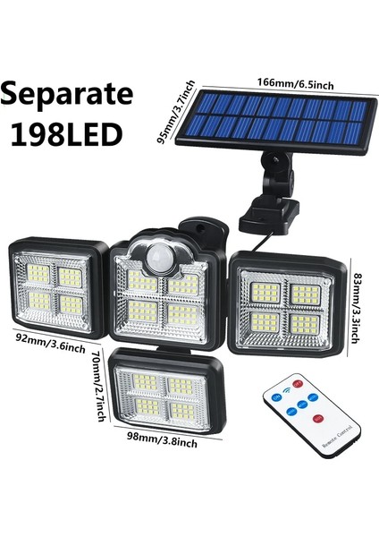 198LED-BÖLÜNMÜŞ LED Güneş Işıkları Dış Mekan Hareket Sensörü Insan Indüksiyon Ayarlanabilir Kafa IP65 Su Geçirmez Güneş Enerjisi Duvar Lambası (Yurt Dışından)