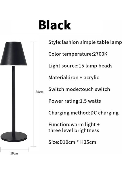 Siyah Modern LED Cordlessmasa Lambası Şarj Edilebilir Pil Masa Lambası Dokunmatik Atmosfer Masa Lambası Kişilik Otel Cafe Restaurant Masa (Yurt Dışından)