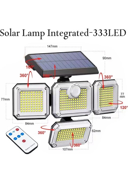 333LED Uyumlu LED Güneş Işıkları Dış Mekan Hareket Sensörü Insan Indüksiyon Ayarlanabilir Kafa IP65 Su Geçirmez Güneş Enerjisi Duvar Lambası (Yurt Dışından)