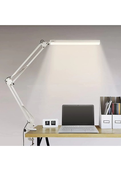 Mor Kelepçeli LED Masa Lambası, 10W Salınım Kolu Masa Lambası, 10 Parlaklık Seviyesine Sahip Göze Duyarlı Kısılabilir Masa Işığı, 3 Aydınlatma Modu (Yurt Dışından)