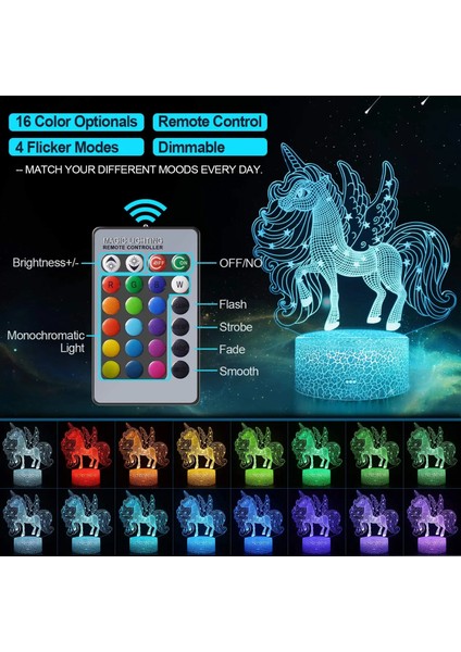 MY1169 Tarzı MY1171 Nighdn 3D LED Unicorn Gece Lambası Işık Çocuklar Için Hediyeler Unicorn Lamolors Uzaktan Kumanda ile Değişim Sevgililer Günü Hediyesi Doğum Günü (Yurt Dışından)