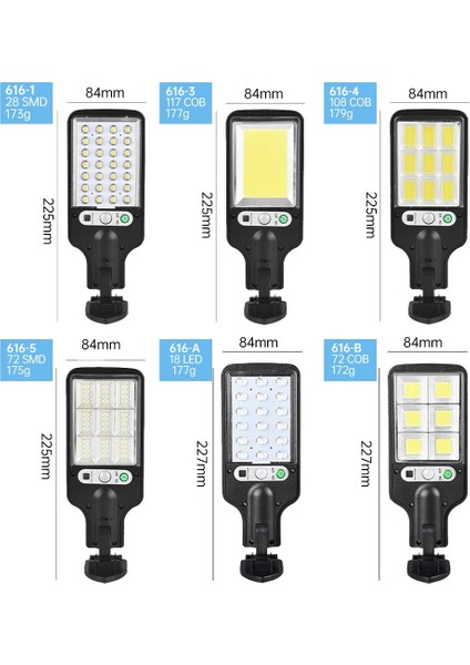 616-A Cob LED Güneş Enerjili Sokak Lambası Açık Su Geçirmez 3 Mod Uzaktan Kumanda Pır Hareket Sensörü Güneş Lambası Bahçe Güvenlik Duvar Lambası (Yurt Dışından)