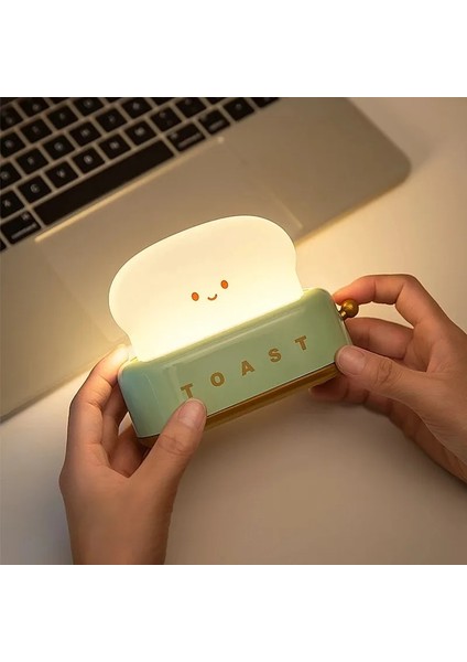 Yeşil LED Ekmek Makinesi Gece Lambası Tost Lambası USB Şarj Karartma Masa Lambaları Tatil Dekorasyon Bebek Kreş Işık Yoga Mood Işıkları (Yurt Dışından)