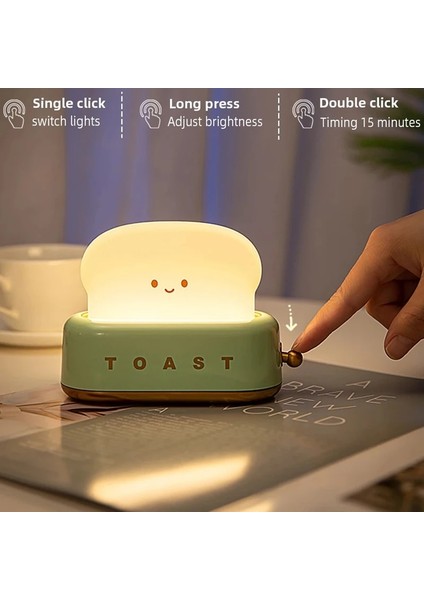 Yeşil LED Ekmek Makinesi Gece Lambası Tost Lambası USB Şarj Karartma Masa Lambaları Tatil Dekorasyon Bebek Kreş Işık Yoga Mood Işıkları (Yurt Dışından)