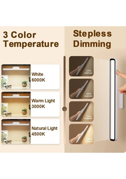 Beyaz Masa Lambası Asılı Manyetik Masa Lambası LED USB Şarj Edilebilir Kademesiz Karartma Kabine Dolap Dolap Gece Lambası (Yurt Dışından) modelleri