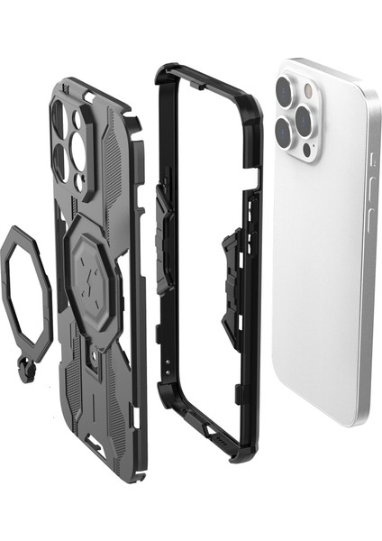 iPhone14 Pro Max Koruyucu Telefon Kapak Yüzüğü Kickstand Pc+Tpu Geri Case-Black (Yurt Dışından)