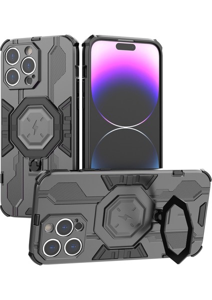 iPhone14 Pro Max Koruyucu Telefon Kapak Yüzüğü Kickstand Pc+Tpu Geri Case-Black (Yurt Dışından)