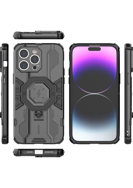 iPhone14 Pro Max Koruyucu Telefon Kapak Yüzüğü Kickstand Pc+Tpu Geri Case-Black (Yurt Dışından)