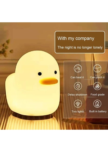 Karikatür Aptal Ördek Silikon Işık USB Şarj Edilebilir Yatak Odası Başucu Gece Lambası Dokunmatik Pat Işık Göz Koruması Atmosfer Işığı (Yurt Dışından)